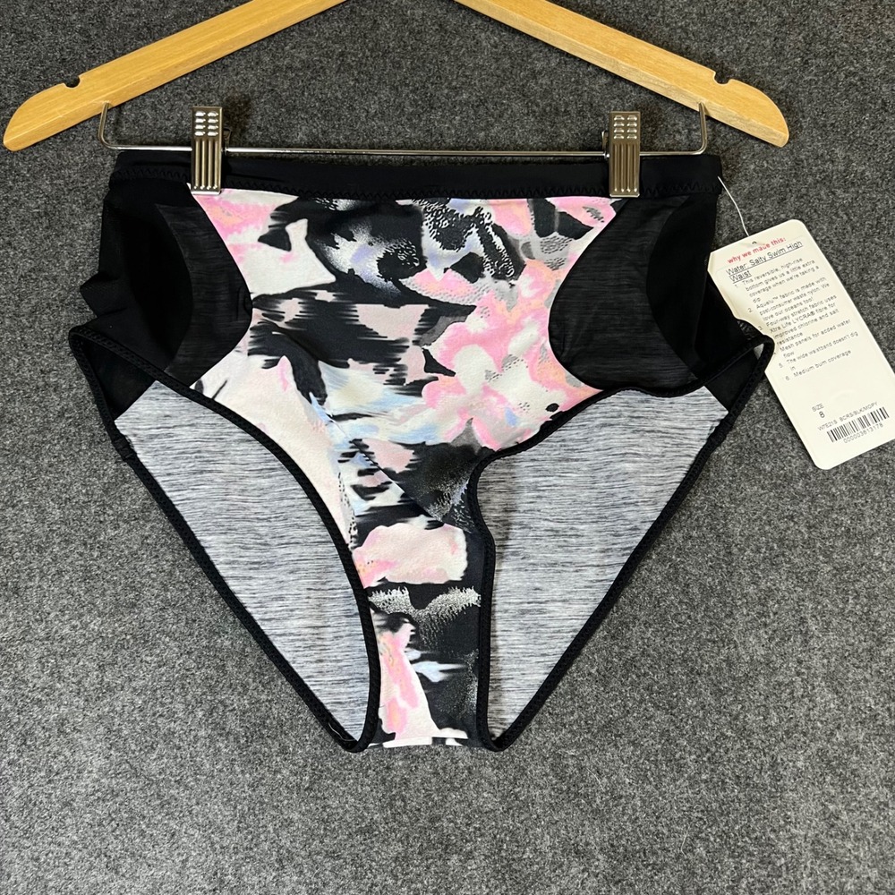 Lululemon Salty Swim High Waist Reversible Bikini Bottoms Floral Mesh Size 8